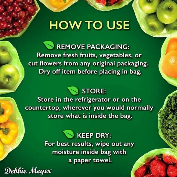 Debbie Meyer Generic Green Bags Keep Fresh 20 Reusable Bags 10Med 10Lg Save $$$ - Picture 5 of 7